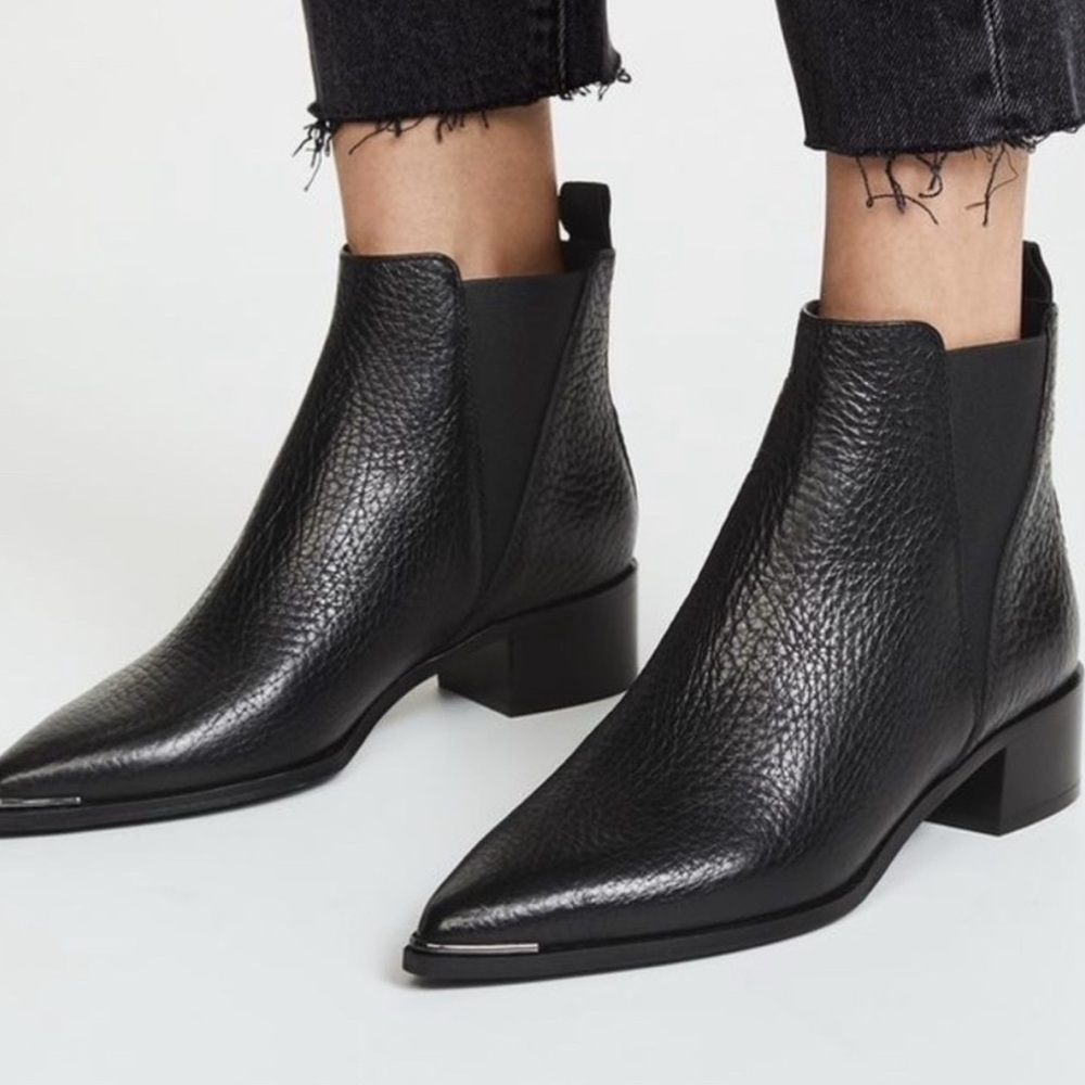 Acne Black Textured Leather Ankle Booties